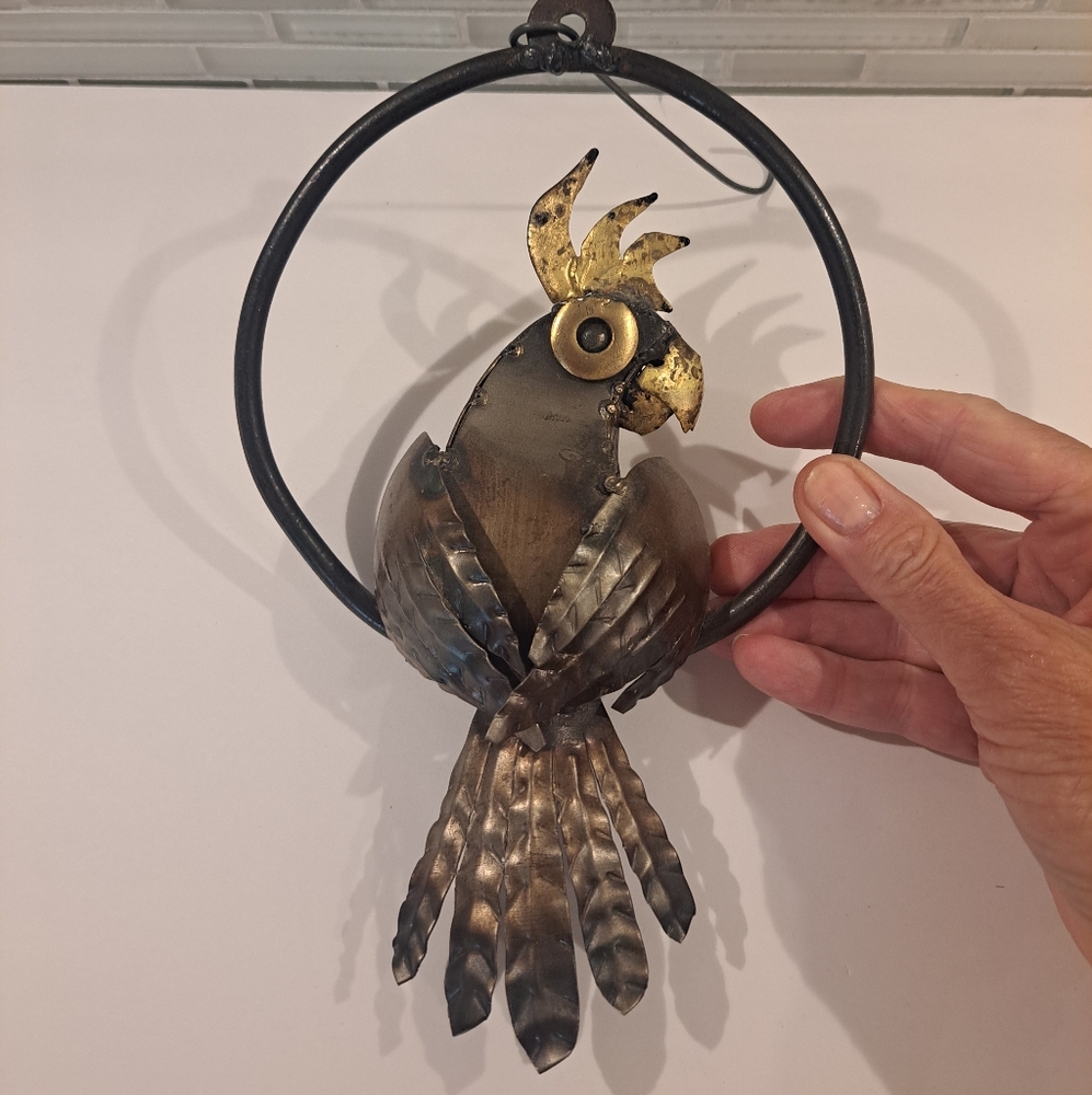 Metal & Copper Hanging Parrot In A Ring - Picture 2 of 6